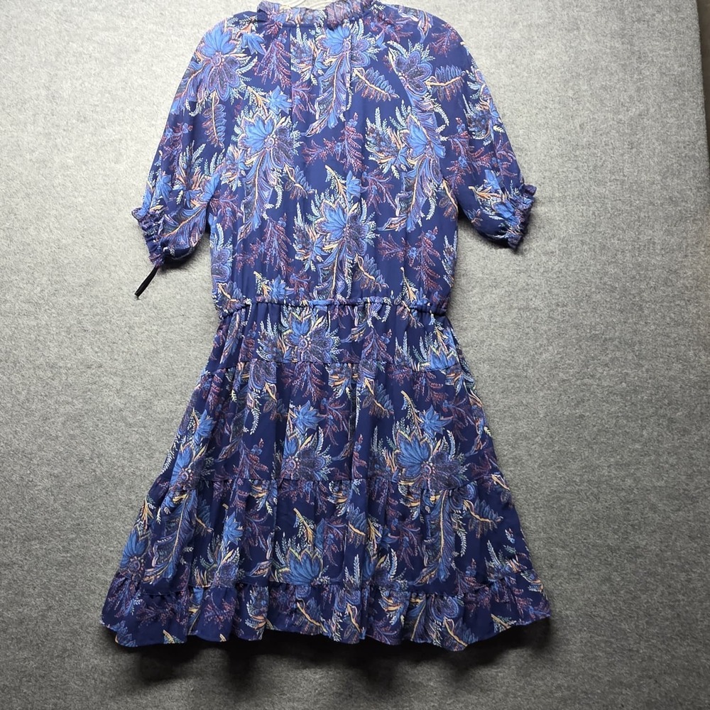 Lauren Ralph Lauren Women's Floral Tiered Midi Dress Blue Paisley Short Sleeve S